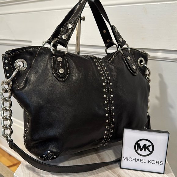 Michael Kors Vintage Uptown Astor Leather Studded Satchel EUC - Picture 1 of 16